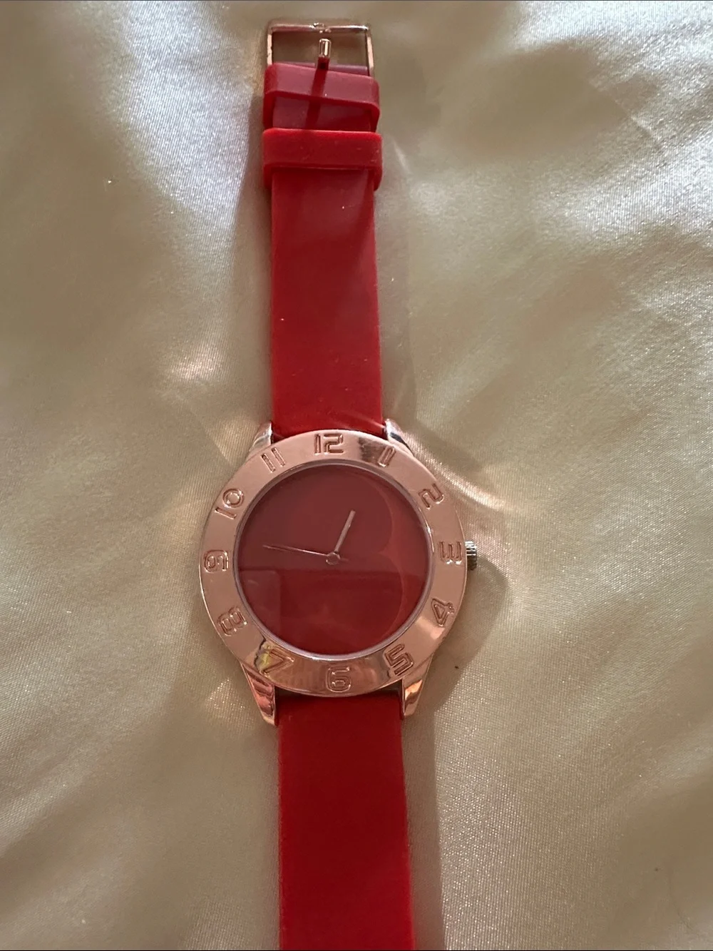 Red Silicone Strap Watch with Rose Gold-tone Case